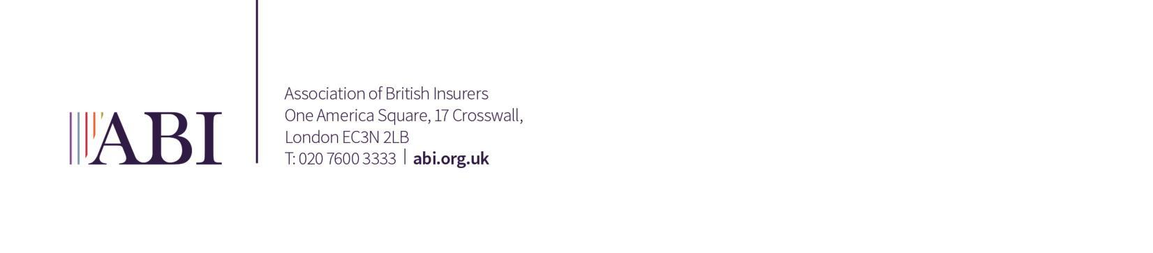 Logo for Association of British Insurers (ABI) with their contact details: address, phone, and website.
