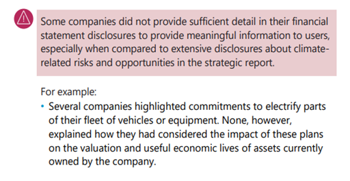 A warning box with an exclamation mark icon, stating that some companies did not provide sufficient detail in financial disclosures.