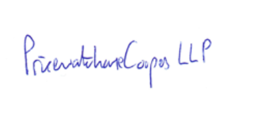 Handwritten text spelling out "PricewaterhouseCoopers LLP"
