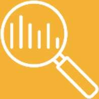 Icon of a magnifying glass over a bar chart, symbolizing data analysis or insights.