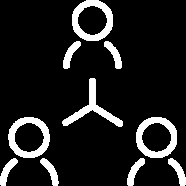 Icon showing three people linked together, illustrating a team or collaborative structure.